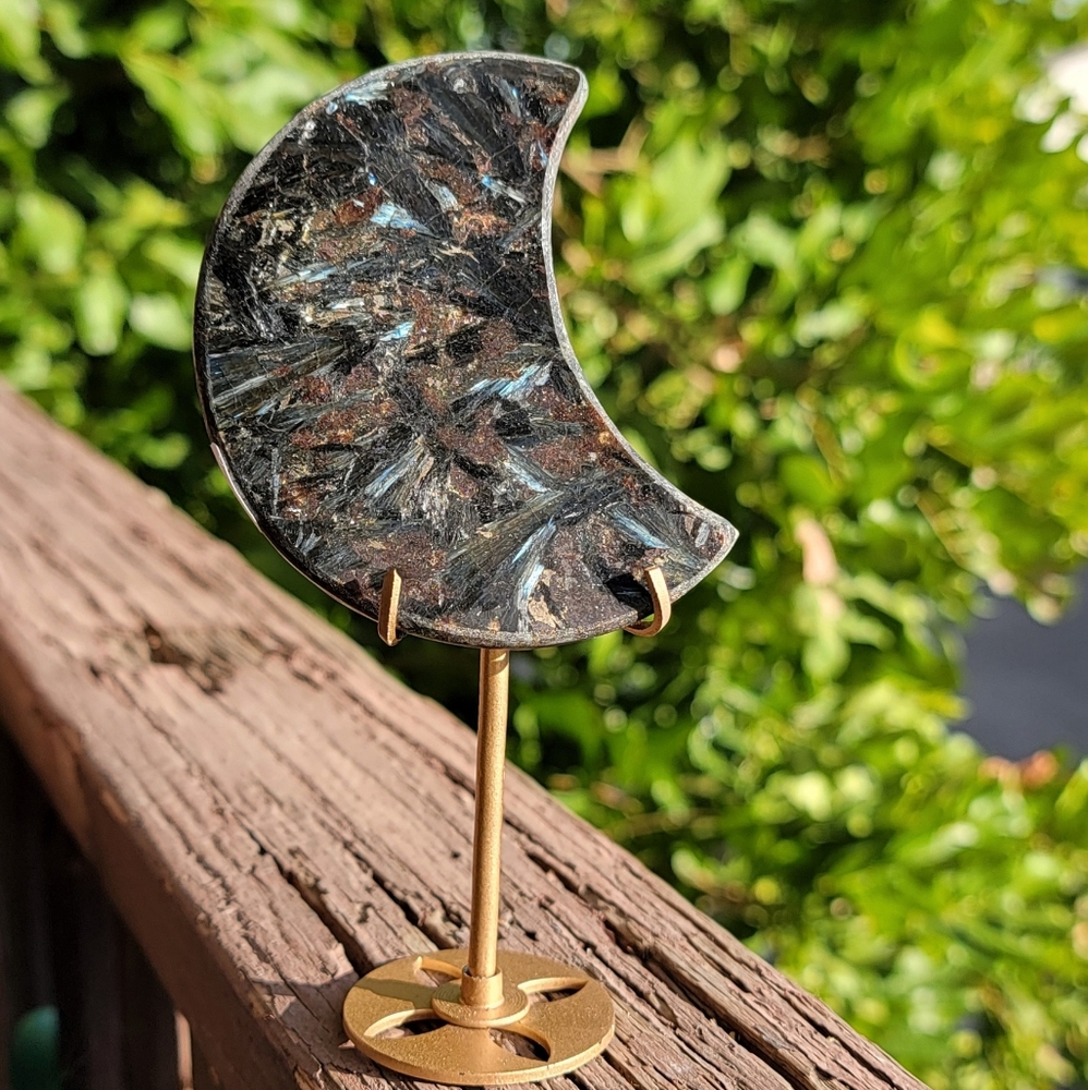(A) NEW 2.05" x 3.25" GARNET & ARFVEDSONITE MOON